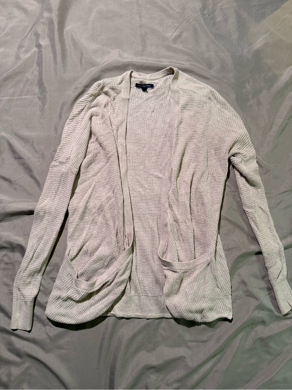 American Eagle Outfitters Light Beige Open-Front Waffle Cardigan